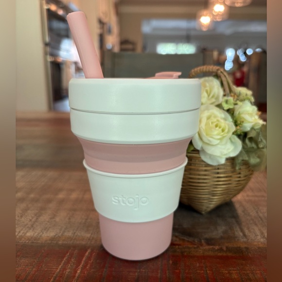 New STOJO 16-oz COLLAPSIBLE Cup in ROSE with WHITE Band + STRAW! - Picture 2 of 10